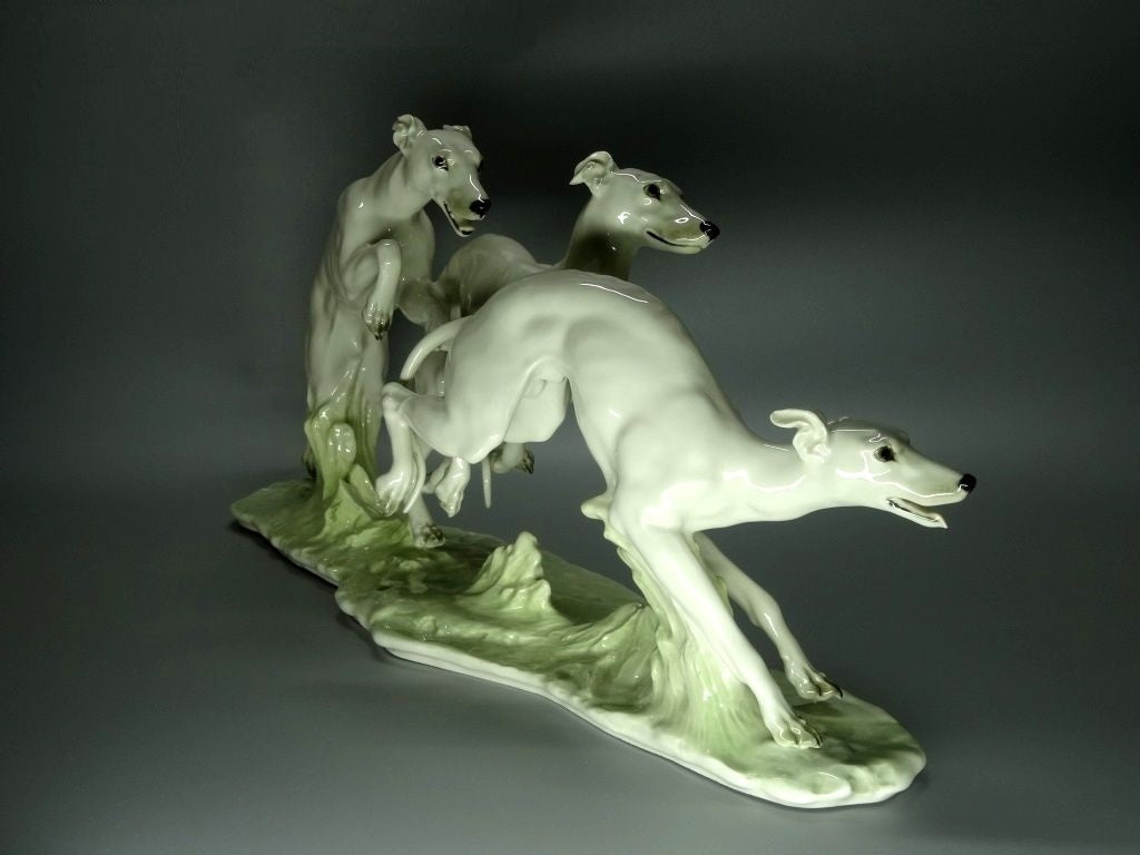Running Greyhounds Porcelain Figure Original Hutschenreuther Large Art Sculpture #Ru221