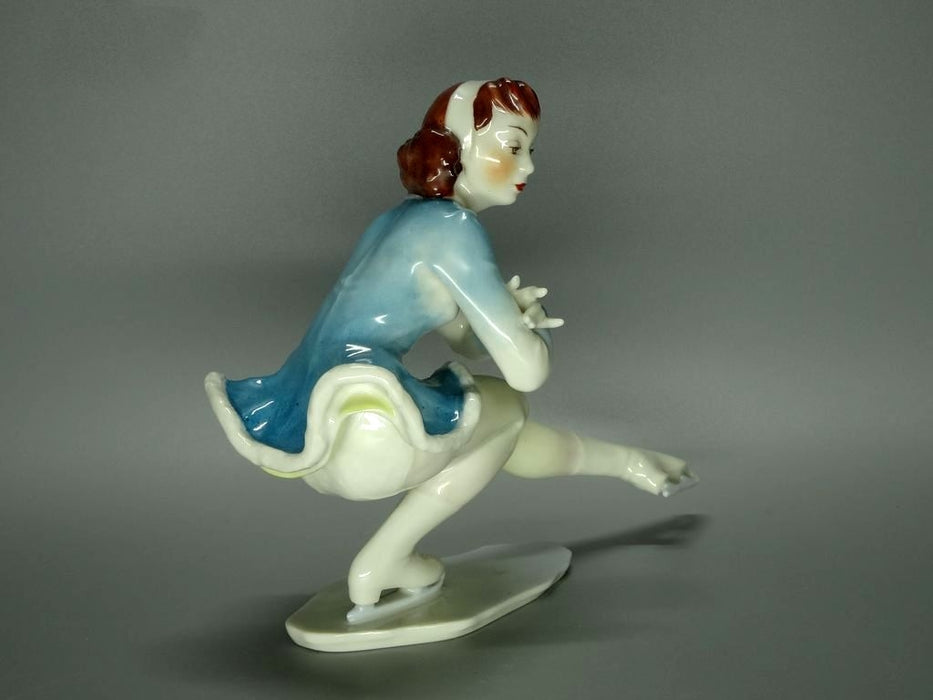 Antique Blue Porcelain Skater Lady Figurine Hutschenreuther Germany Art Decor #Ll