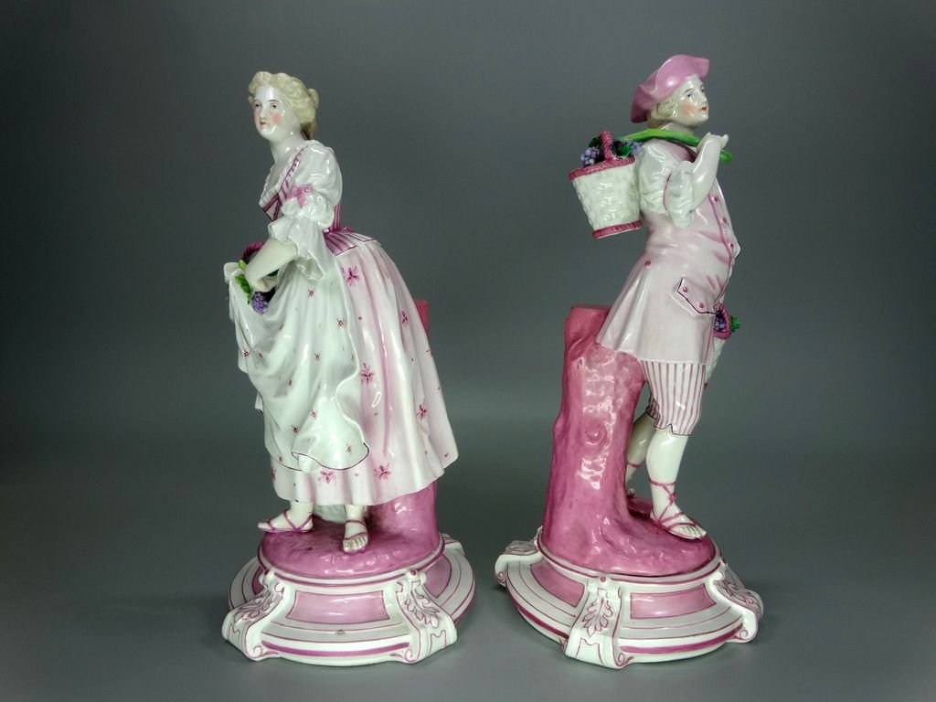 Antique Pink Grape Harvest Porcelain Figurine Original Saxony 19th Art Sculpture Dec #Ru868