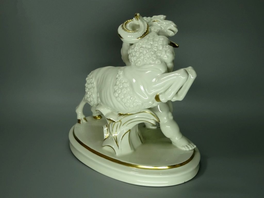 Antique Kid & Goat Porcelain Figurine Original Hutschenreuther 20th Art Sculpture Dec #Ru975