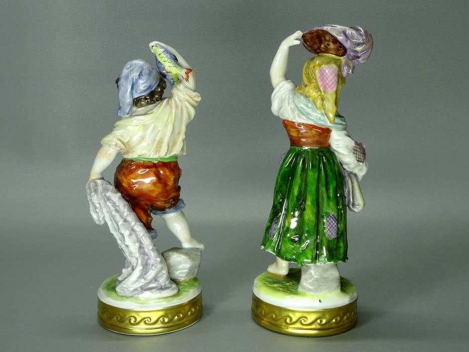 Vintage Nice Fishermen Porcelain Figurine Original Volkstedt Art Sculpture Decor #Ru382
