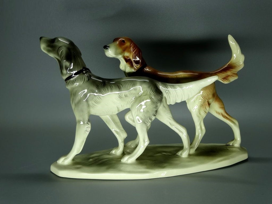 Vintage Pair Hounds Dog Porcelain Figurine Katzhutte Germany Art Sculpture Decor #Ru115