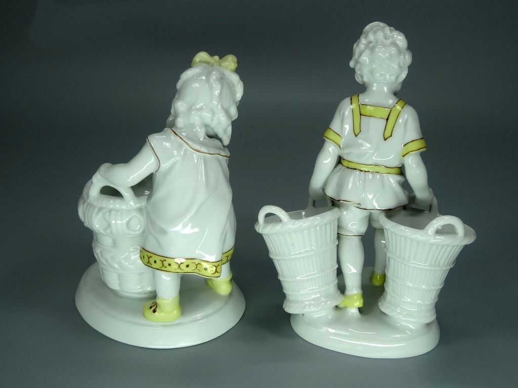Antique Harvesting Kids Porcelain Figurine Original Katzhutte 19th Art Sculpture Dec #Ru934
