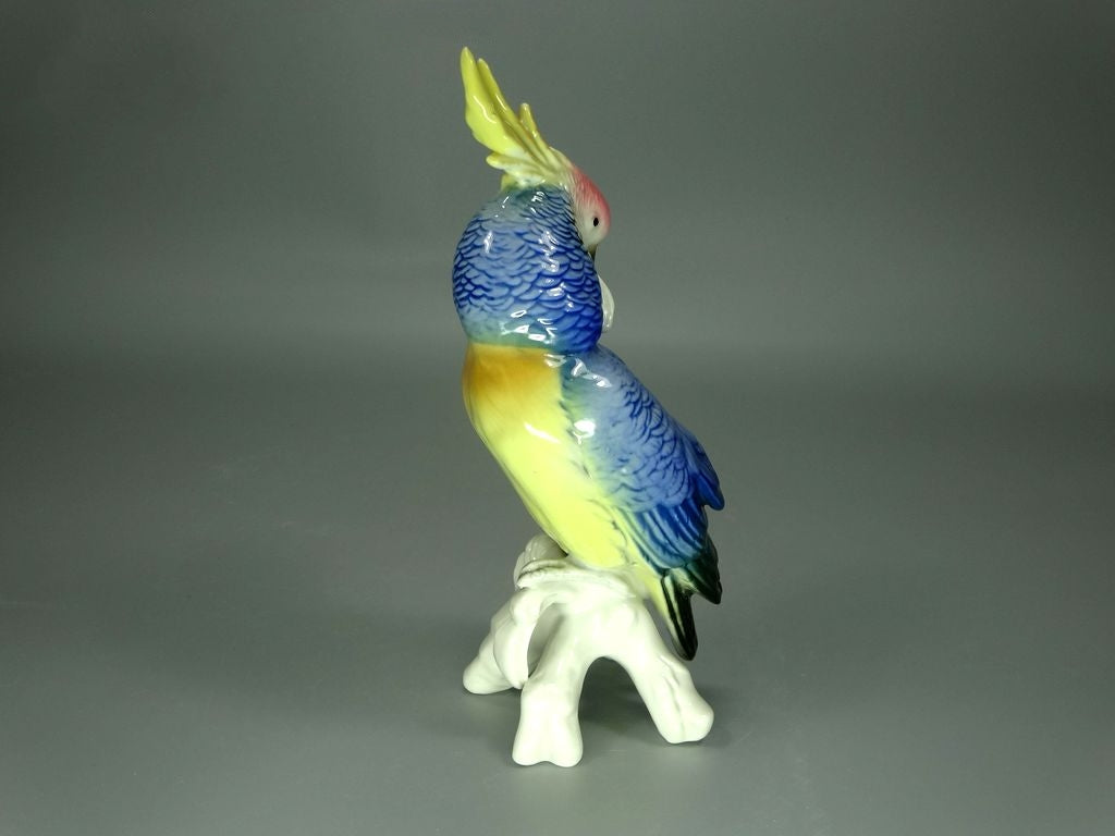 Vintage Blue Cockatoo Porcelain Figurine Original KARL ENS 20th Art Sculpture Dec #Ru905