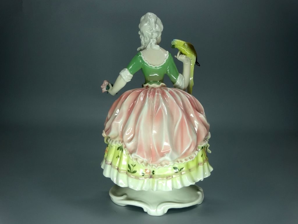 Antique  Lady & Parrot Porcelain Figurine Original KARL ENS 20h Art Sculpture Dec #Ru922