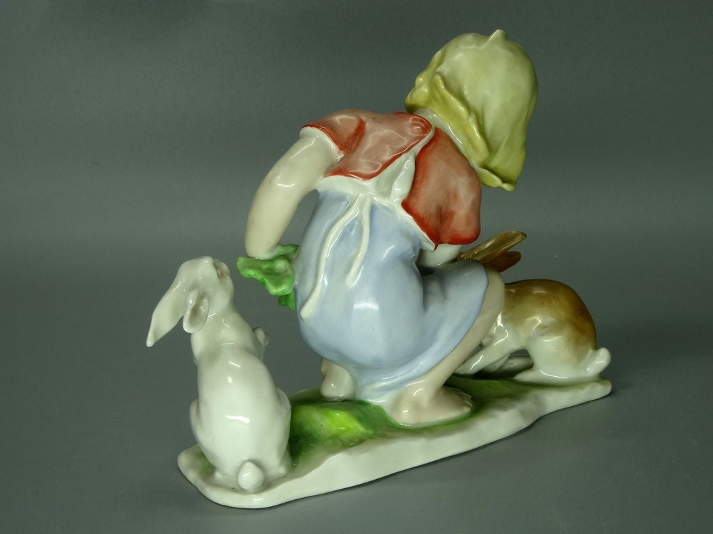 Vintage Girl With Rabbits Porcelain Figurine Original Rosenthal Art Sculpture Decor #Ru813