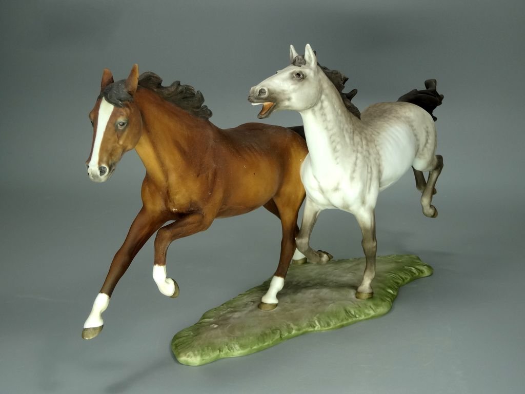 Vintage Gallop Horses Porcelain Figurine Original Kaiser 20th Art Sculpture Dec #Ru884