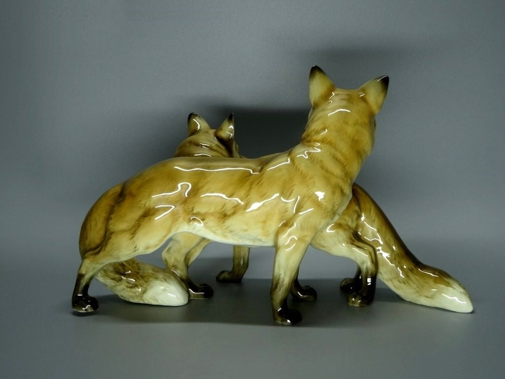 Rare Antique Pair Of Foxes Porcelain Figurine Hutschenreuther Germany 1945 Decor #Ru46