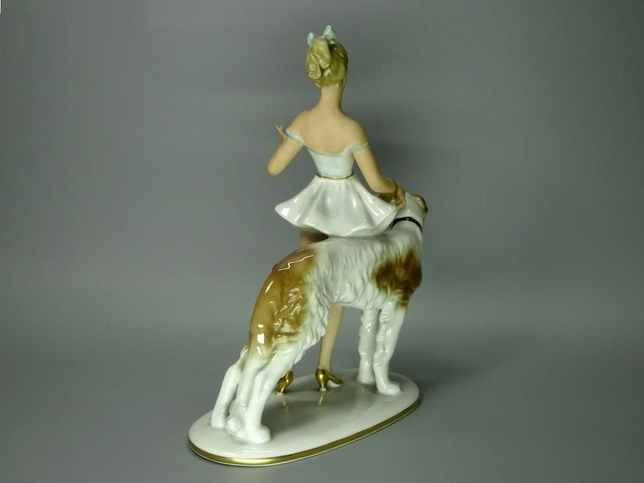 Vintage Girl & Greyhound Dog Original GEROLD & CO Porcelain Figurine Art Statue #Ru511