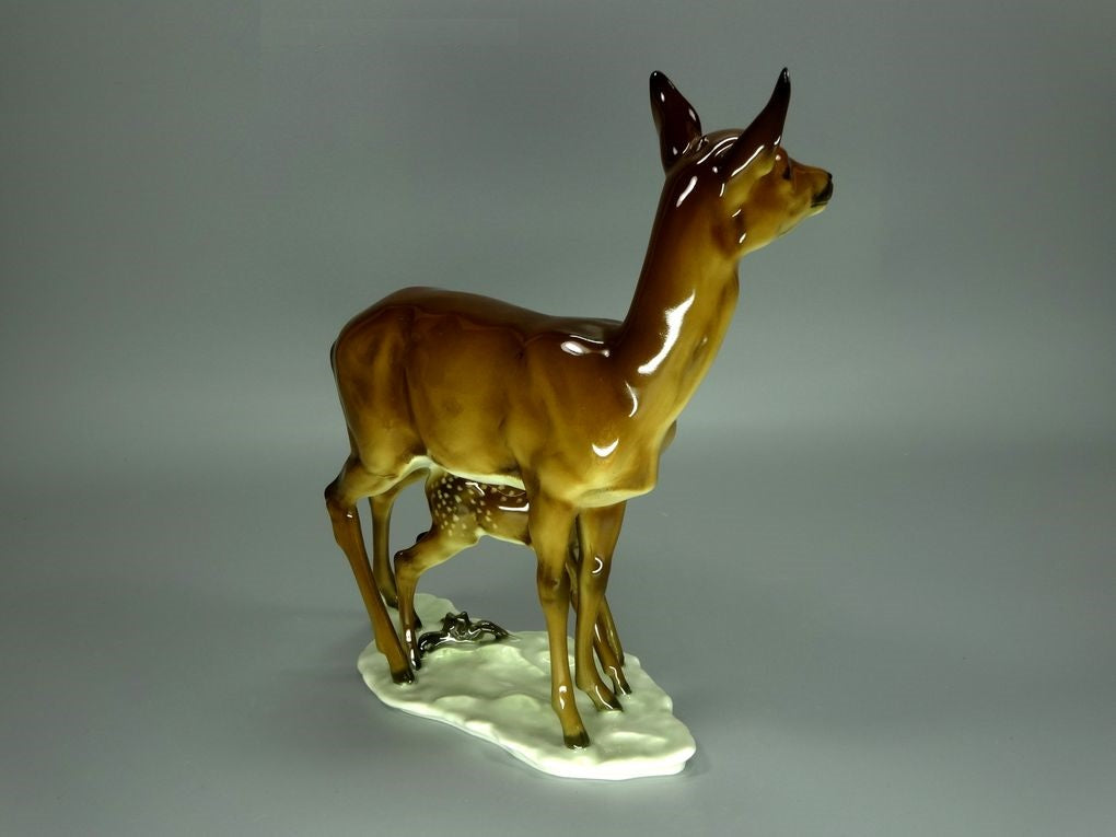 Vintage Deer Mother Porcelain Figurine Original Hutschenreuther Art Statue Decor #Ru637