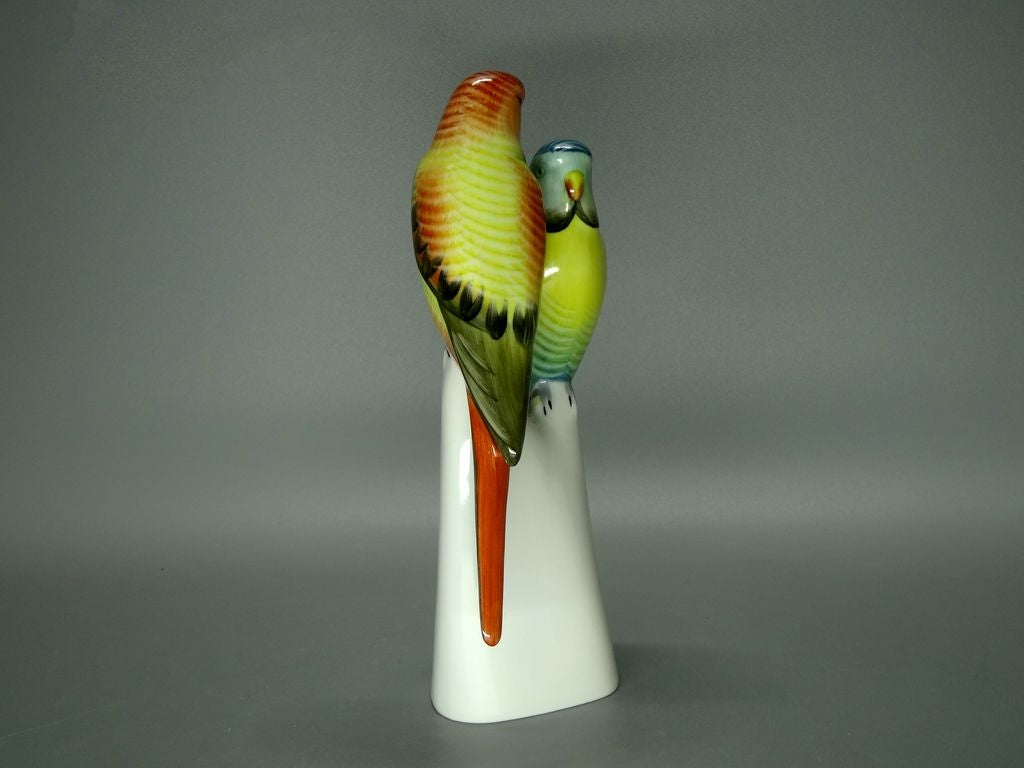 Rare Antique Porcelain Pair Of Parrots Bird Figurine Hollohaza Hungary Sculpture #Y