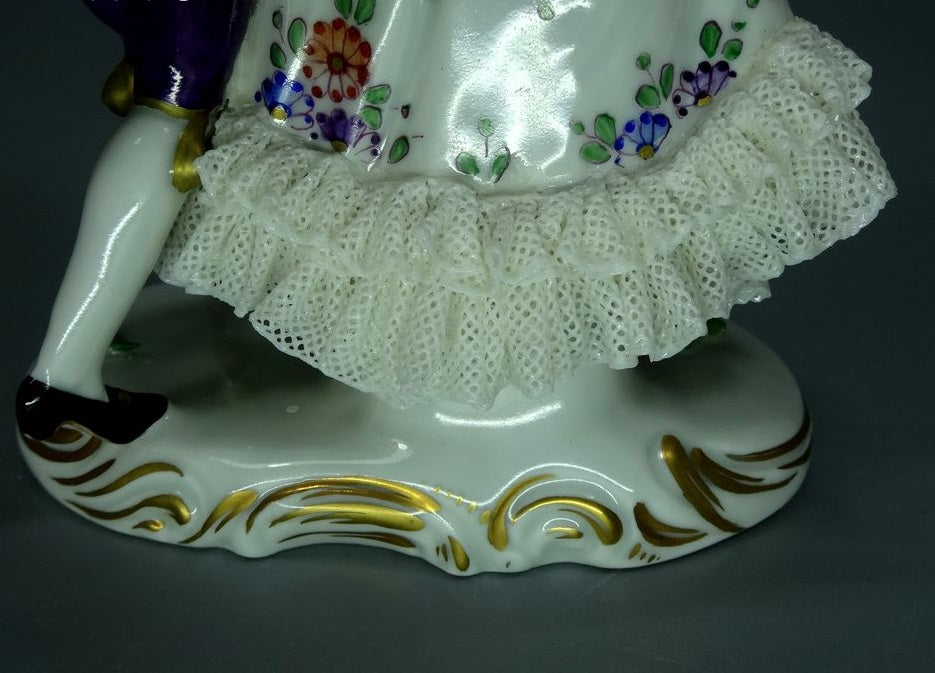Vintage Waltz Dance Lace Dress Original Volkstedt Porcelain Figure Statue Decor #Ru592