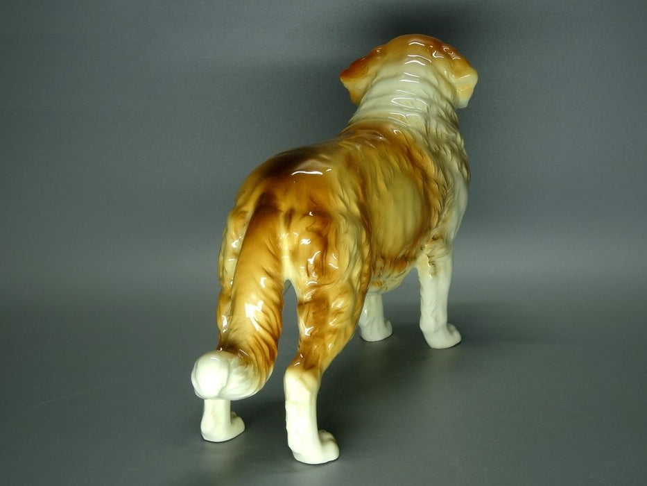 Antique Bernard Dog Porcelain Figurine Original Hausen 20th Art Sculpture Decor #Ru368