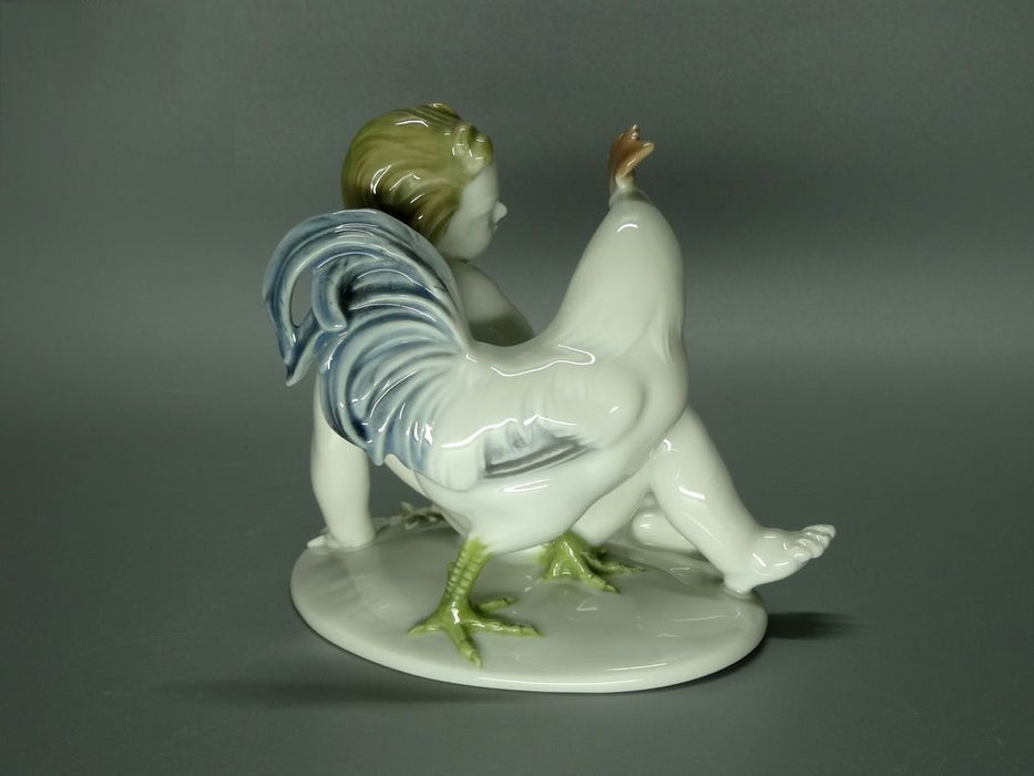 Vintage Putti With A Rooster Porcelain Figurine Original Rosenthal Art Sculpture #Ru385