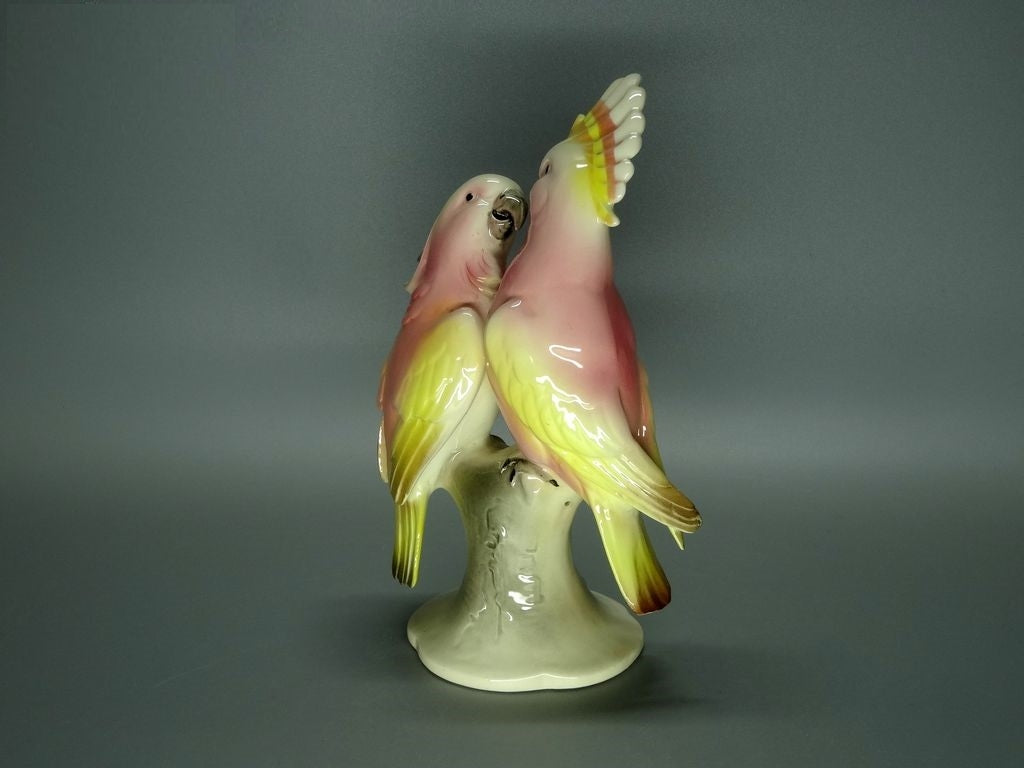 Vintage Pair Pink Parrots Porcelain Figurine Katzhutte Germany Sculpture Decor #Ru116