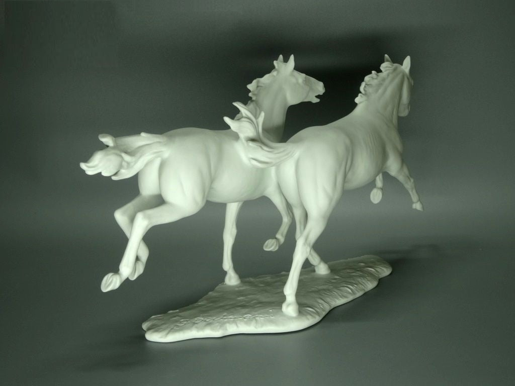 Vintage White Running Horses Original Kaiser Porcelain Figure Art Sculpture Gift #Ru456