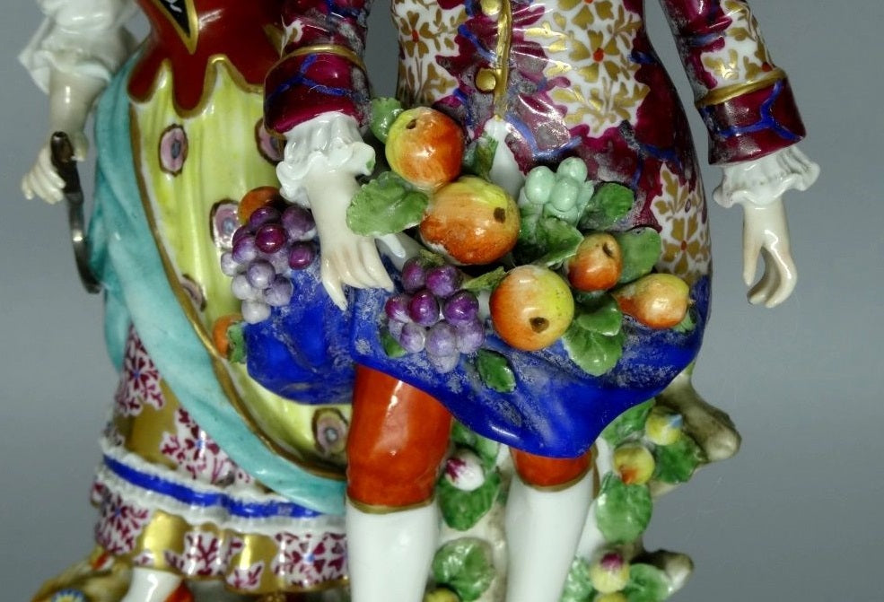 Antique Cute Harvesting Couple Porcelain Figurine Samson France 1880 Decor #Ru87
