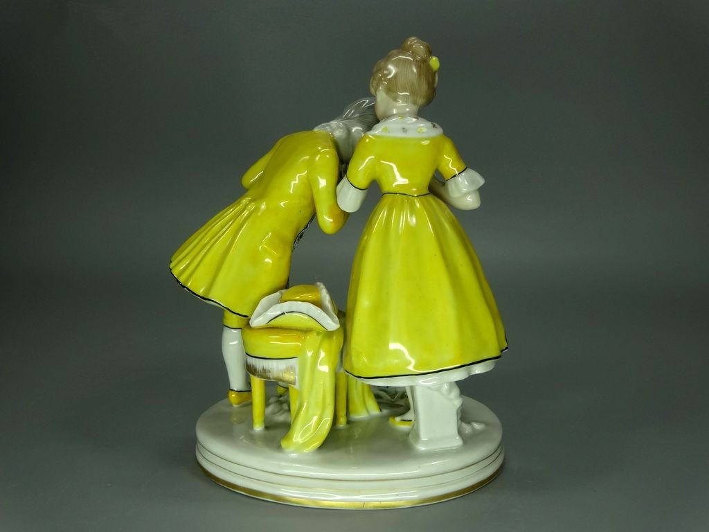 Antique Yellow Love Visit Porcelain Figurine Original Sitzendorf 19th Art Sculpture Dec #Ru870