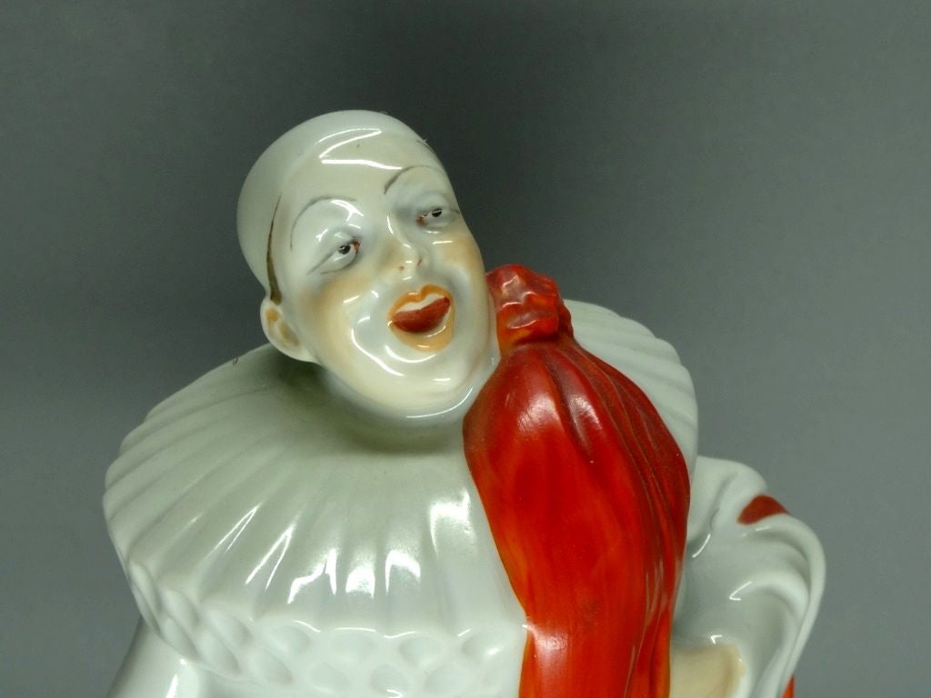 Antique Red Scarf Harlequin Porcelain Figurine Original Rosenthal Germany 20th Art Sculpture Dec #Ru974