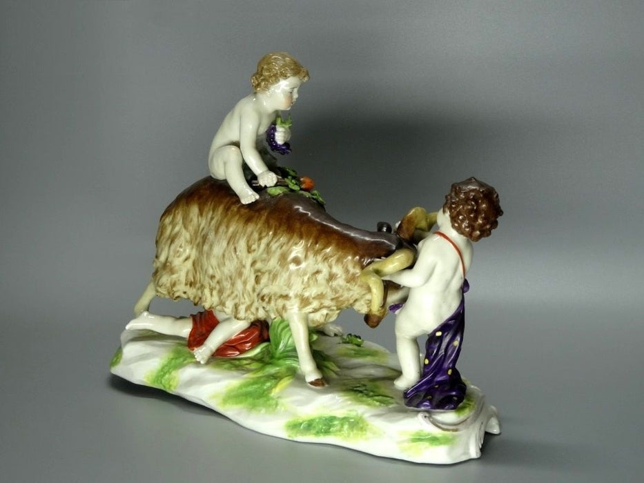 Antique Putti & Goat Original Ludwigsburg 18th Porcelain Figurine Art Sculpture #Ru529