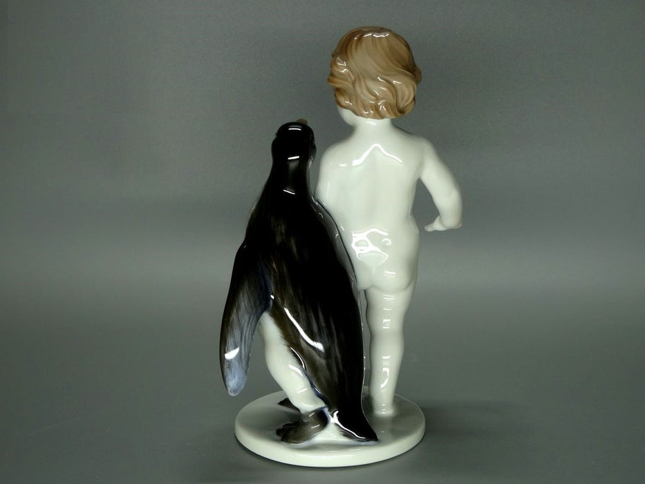 Vintage Putti With A Penguin Porcelain Figurine Original Rosenthal Art Sculpture #Ru386