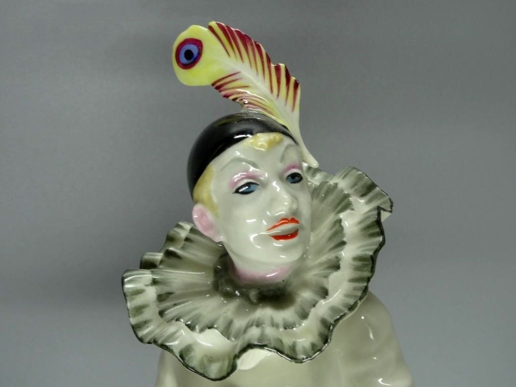 Vintage Pierrot & Tulip Porcelain Figurine Original Hutschenreuther Germany 20th Art Sculpture Dec #Ru978