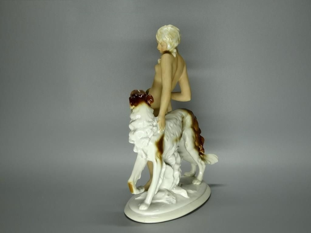 Vintage Fantasy Nude Lady Dog Porcelain Figure Fasold & Stauch Art Statue Decor #Ru481