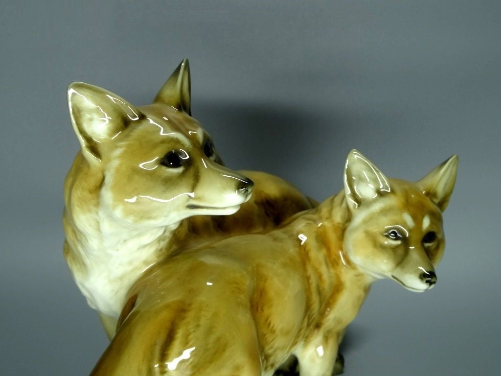 Rare Antique Pair Of Foxes Porcelain Figurine Hutschenreuther Germany 1945 Decor #Ru46