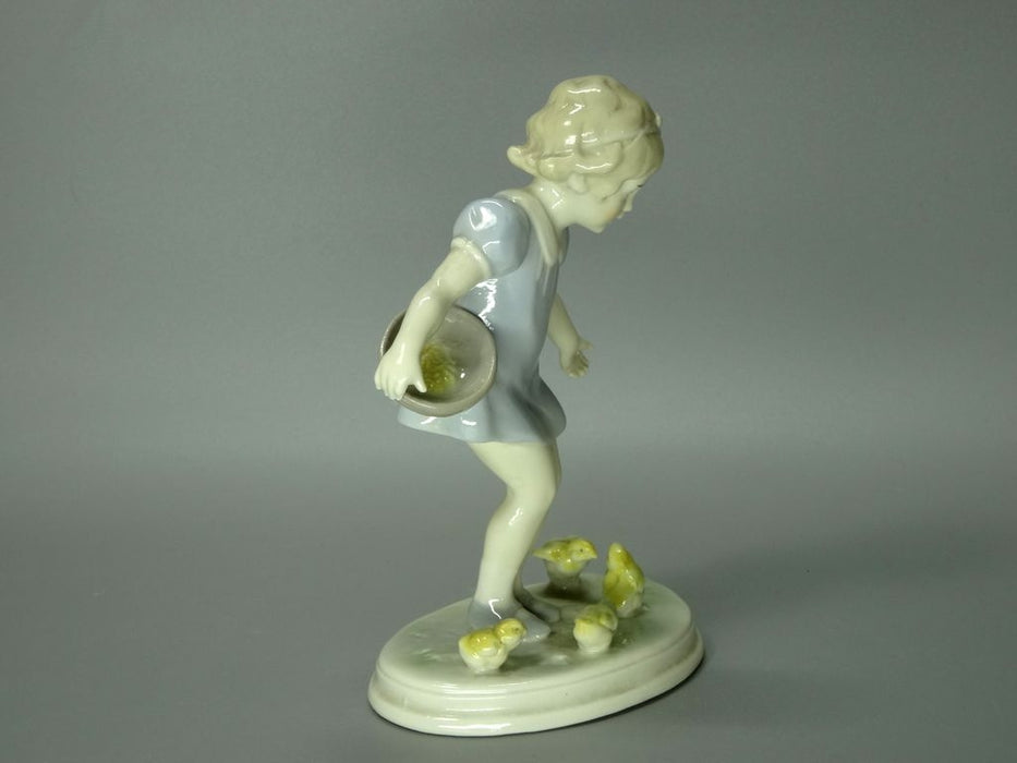 Vintage Girl & Chickens Porcelain Figurine Original Metzler&Ortloff Art Sculpture Decor #Ru815
