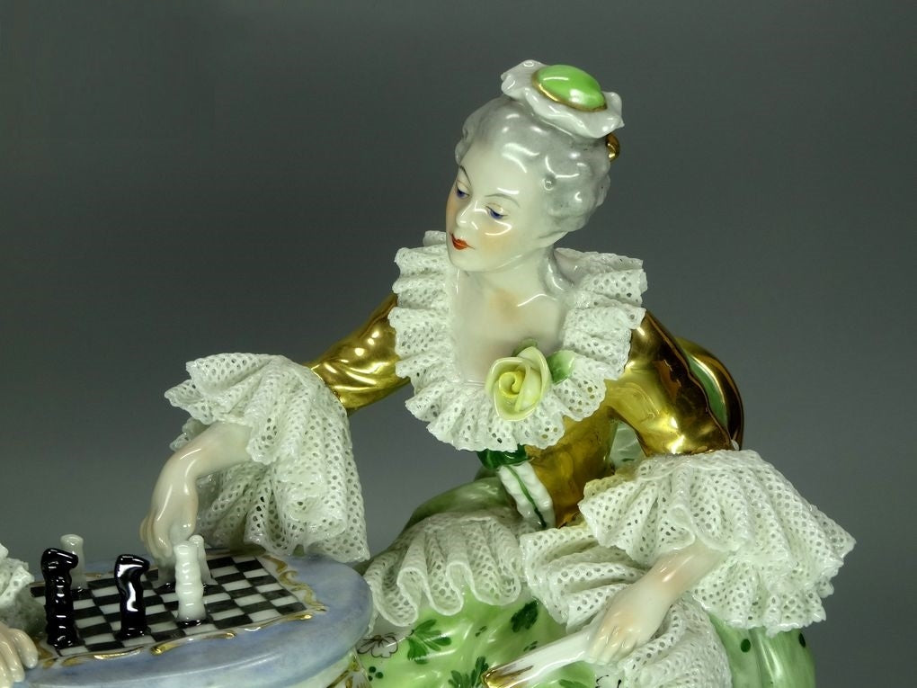 Vintage Playing Chess Porcelain Figurine Original Kammer Art Decor Sculpture #Ru662
