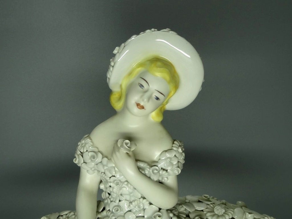 Vintage Rare Flower Dress Lady Porcelain Ceramic Figure Italy Art Decor #Ru98