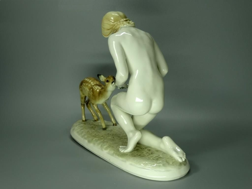 Vintage Nude Girl & Deer Original Hutschenreuther Porcelain Figurine Art Statue #Ru503