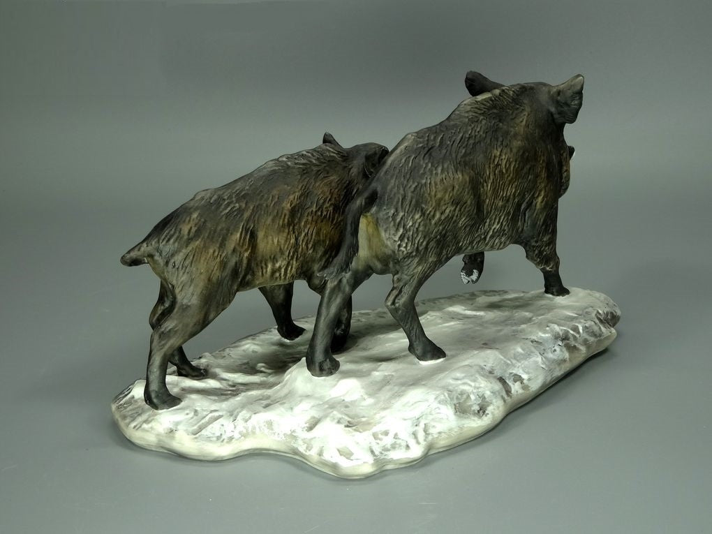 Vintage Pair Of Wild Boars Porcelain Figurine Original Kaiser Art Decor Sculpture #Ru664