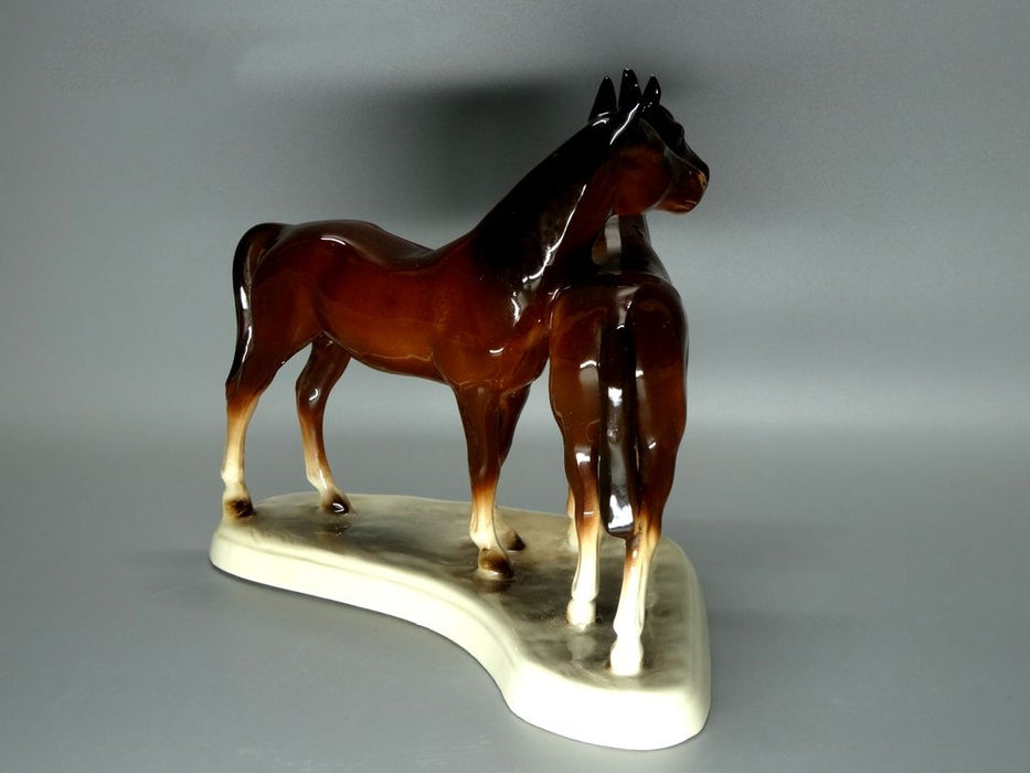 Vintage Pair Of Horse Porcelain Figurine Original Katzhutte 20th Art Sculpture Dec #Ru962