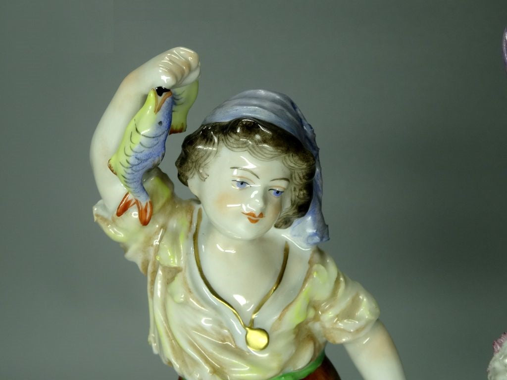Vintage Nice Fishermen Porcelain Figurine Original Volkstedt Art Sculpture Decor #Ru382