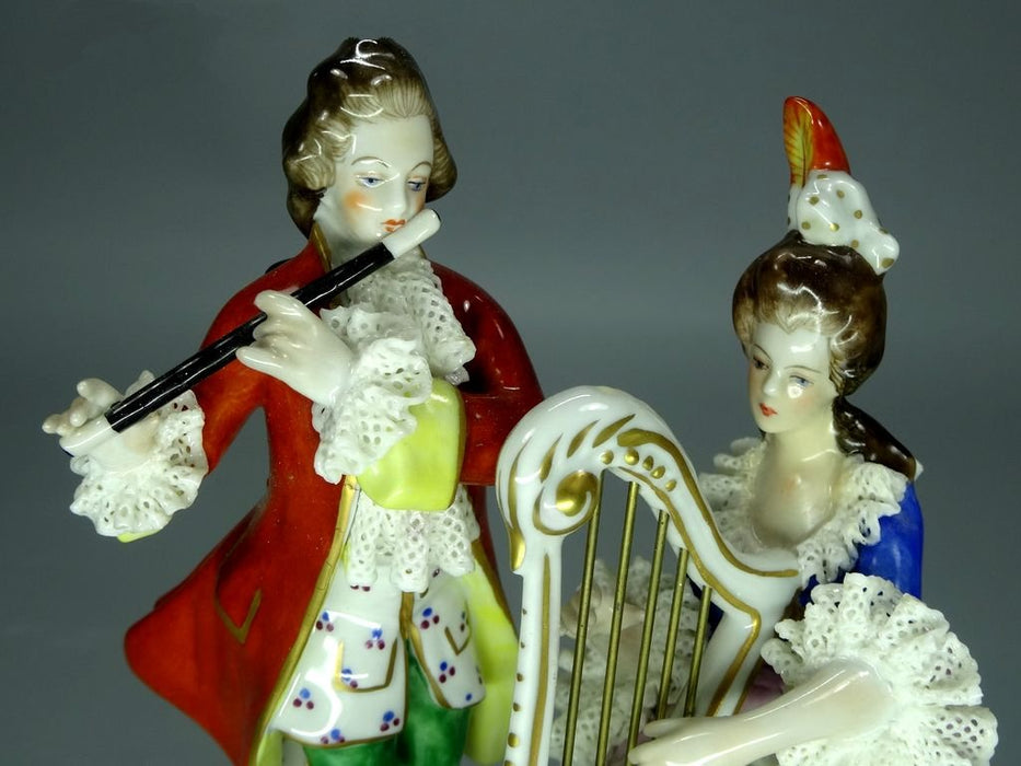 Vintage Musical Duet Porcelain Figurine Original Volkstedt 20th Art Sculpture Dec #Ru910