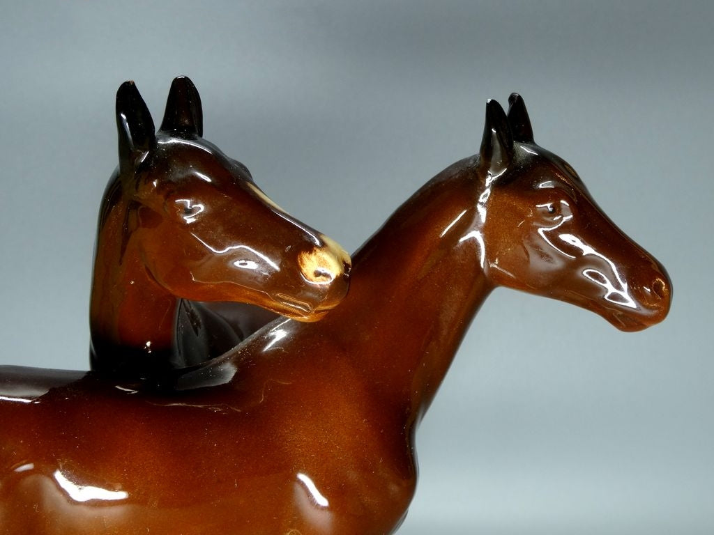 Vintage Pair Of Horse Porcelain Figurine Original Katzhutte 20th Art Sculpture Dec #Ru962