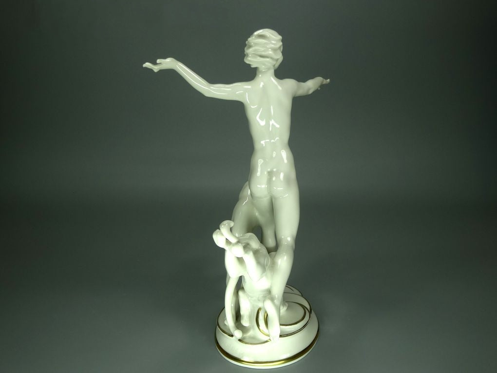 Vintage Girl With Cheetahs Porcelain Figurine Original Hutschenreuther Art Sculpture #Ru716