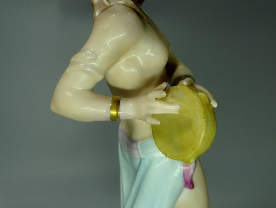 Vintage Tambourine Nude Girl Porcelain Figurine Dresden Original Art Sculpture #Ru183