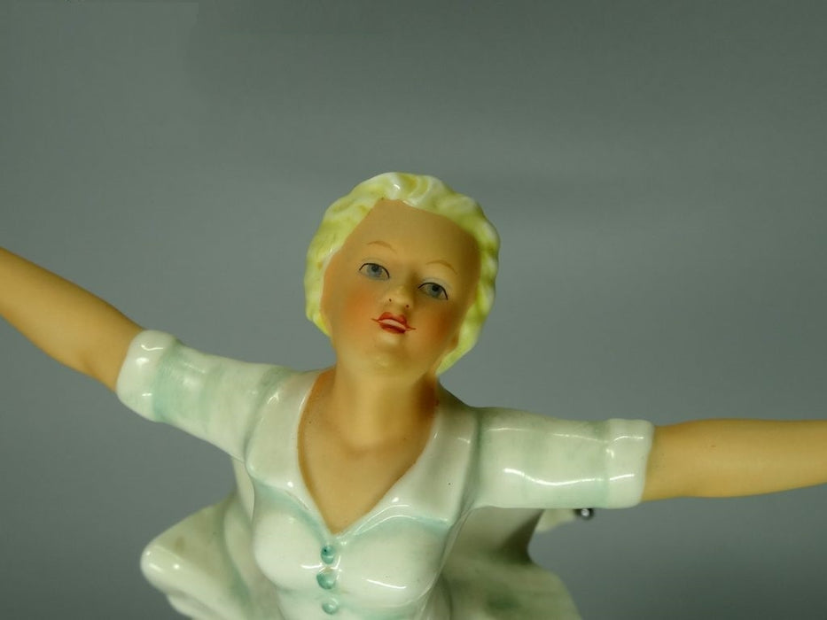 Vintage Skater Lady Porcelain Figurine Original Schaubach Kunst Sculpture Decor #Ru389