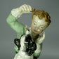 Antique Dog & Boy Friends Porcelain Figurine Original Passau Art Sculpture Decor #Ru362
