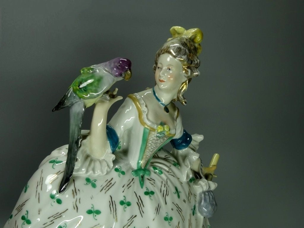 Antique Lady And Parrot Porcelain Figurine Original Karl Ens Art Sculpture Decor #Ru237