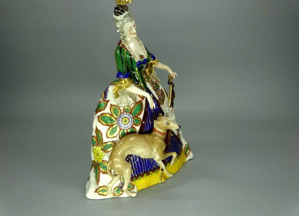 Antique Lady & Dog Porcelain Figurine Original Volkstedt Art Sculpture Decor #Ru846