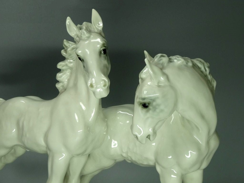 Vintage White Horses Porcelain Figurine Hutschenreuther Germany 1965 Art Decor #Ru62