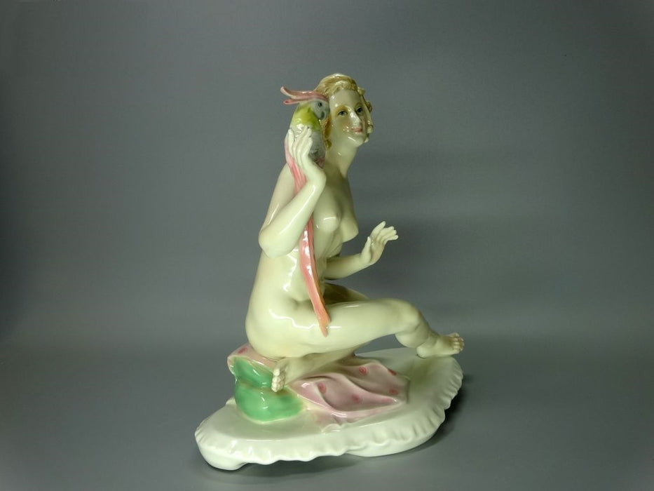 Antique Nude Nymph Lady & Parrot Porcelain Figurine Karl Ens Art Sculpture Decor #Ru156
