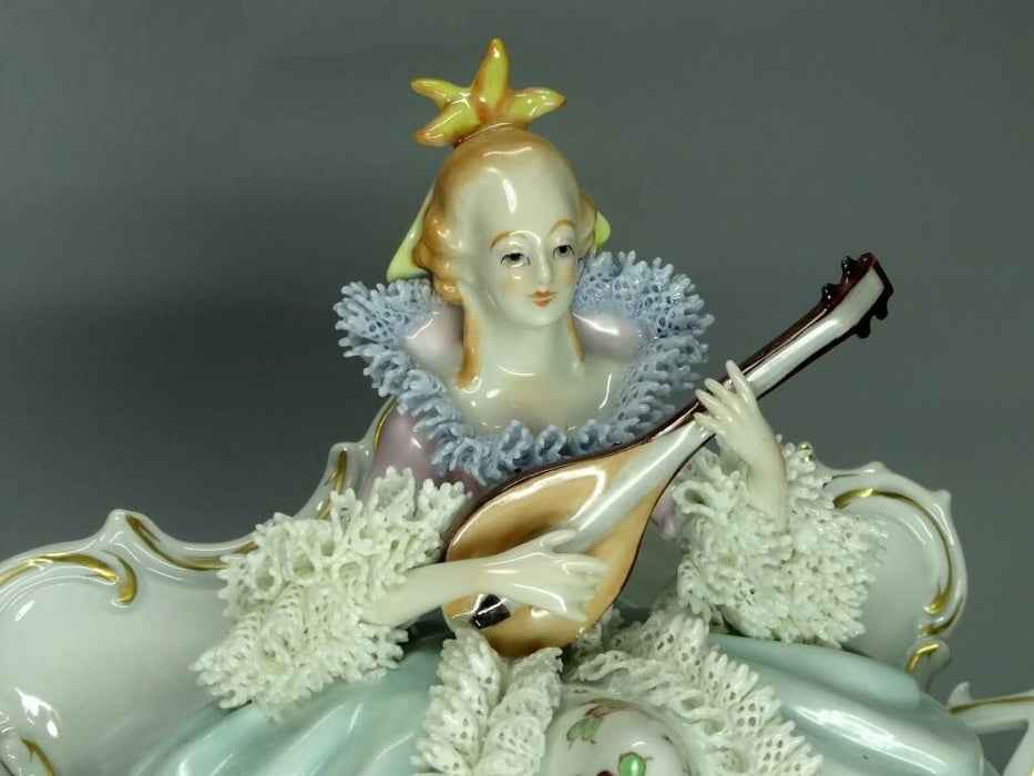 Vintage Romance Lacy Lady Music Original Sitzendorf Porcelain Figure Art Statue #Ru477