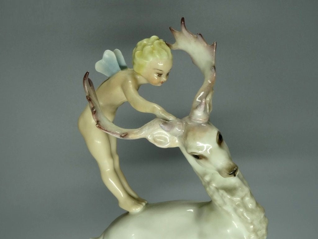 Antique Prank Boy Ride Deer Porcelain Figurine Hutschenreuther Germany Art Decor #Ru103
