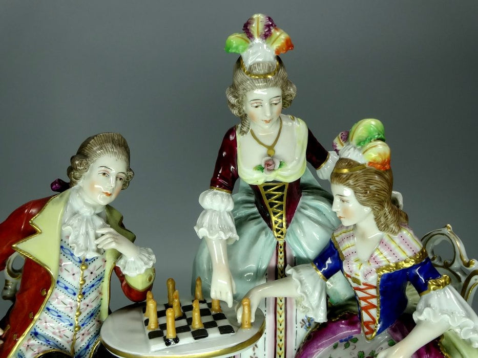 Antique Playing Chess Porcelain Figurine Original Frankenthal 18th Art Sculpture Decor #Ru863