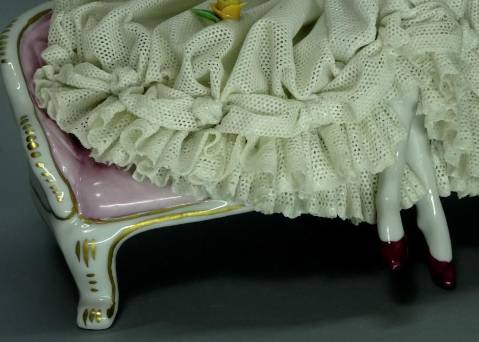 Vintage Lacy Gown Lady Dress Porcelain Figurine Volkstedt Germany Art Sculpture #Hh
