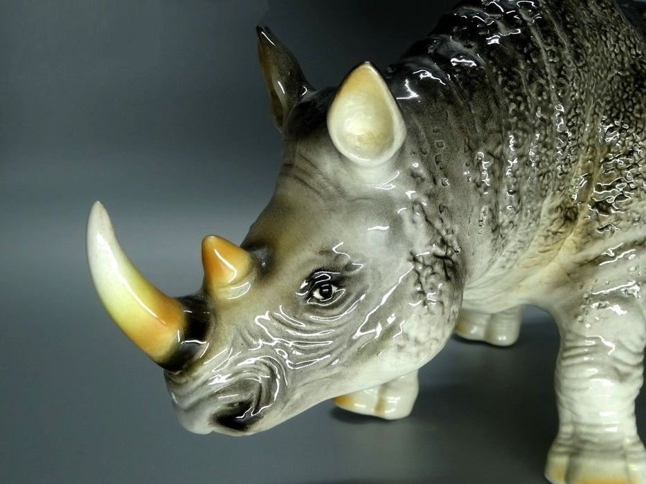 Antique Rhinoceros Porcelain Ceramic Figurine Cluj Romania Art Decor Statue #L12